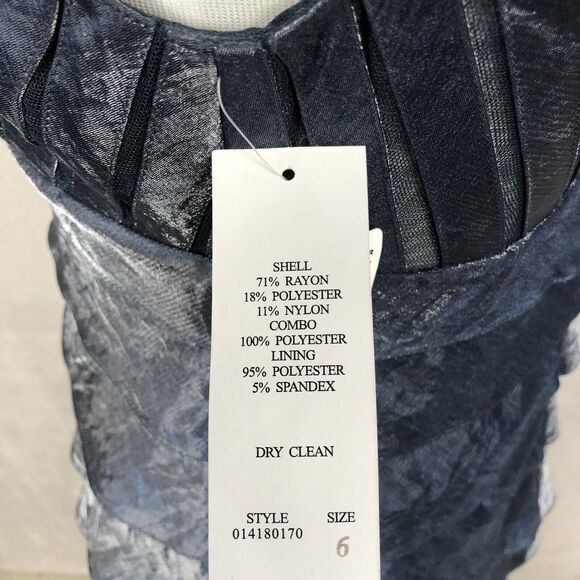 NWT ADRIANNA PAPELL Cocktail Dress Sz 6 Blue Midi Layered Lined Iridescent NEW - Picture 6 of 16